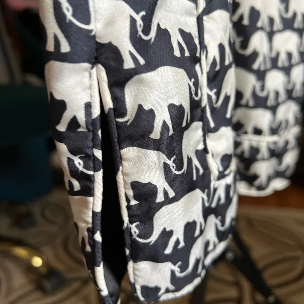 Elizabeth McKay SILK MARILOU DRESS black with white elephants size 8 tunic EUC - Picture 7 of 11